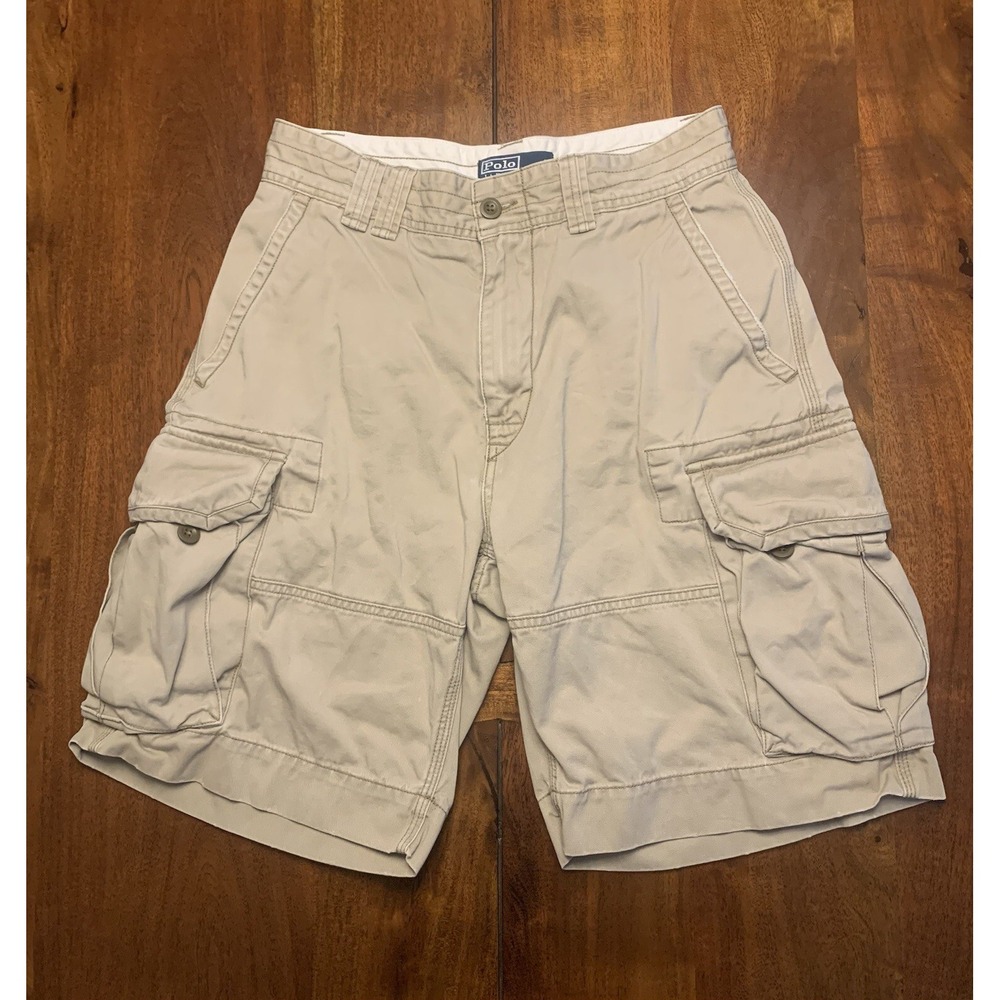Vintage Polo Ralph Lauren Cargo Shorts Mens 30 (Fits 29x10) Khaki Heavy Baggy